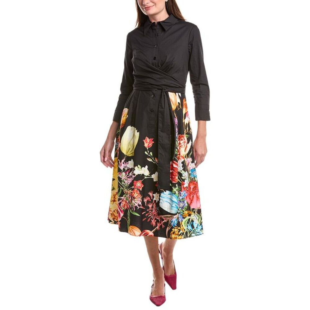 Teri Jon By Rickie Freeman Womens Wrap Tie Waist Shirtdress, Black